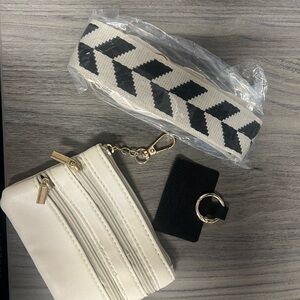 Stylish Cream and Black Women's phone strap and zip pouch